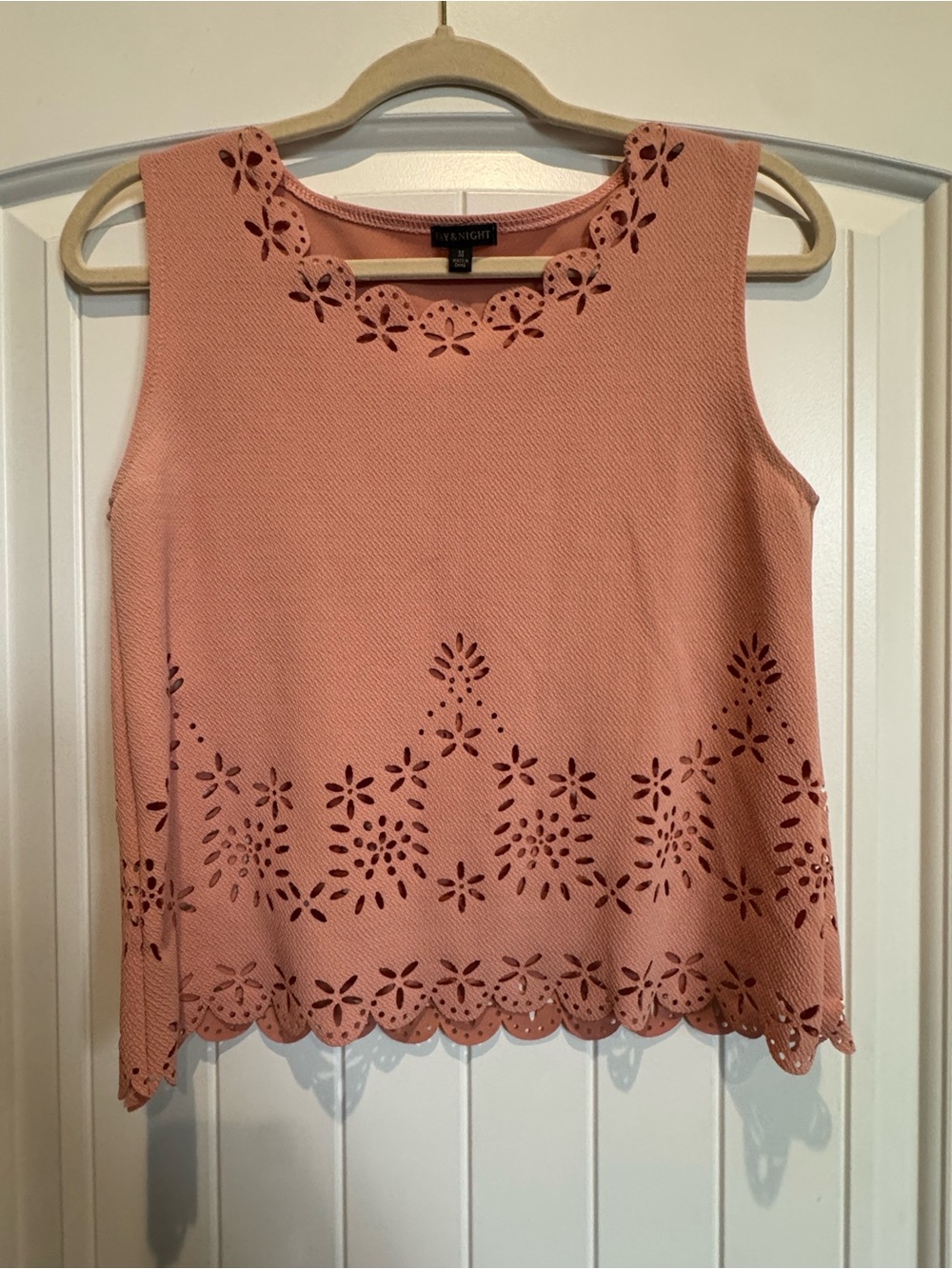 Light Pink Sleeveless Eyelet Tank Top